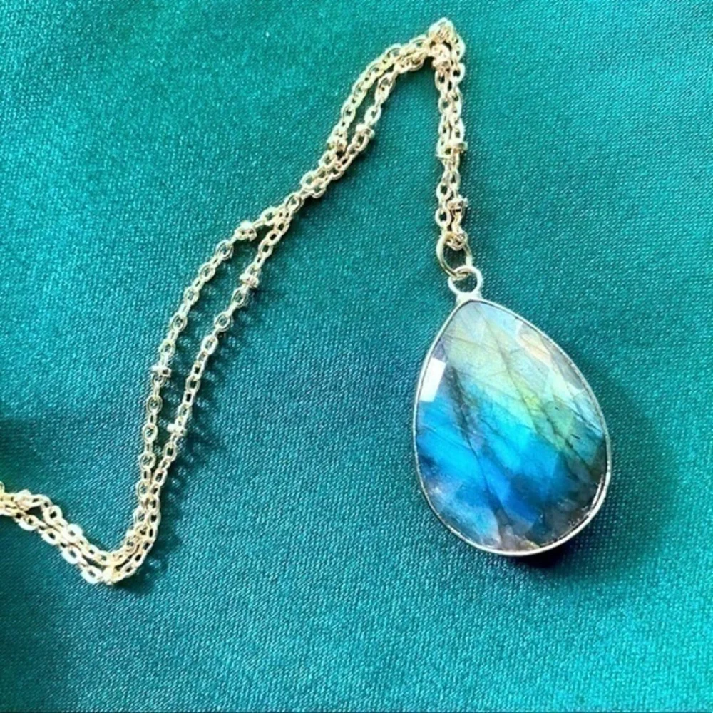 RESTOCKED! Labradorite Nebula 14K GP Boho Necklace Green/Blue Gemstone Handmade